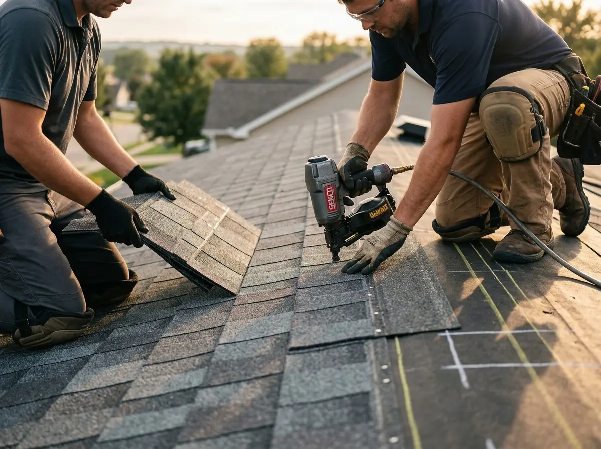 Professional roofer working on a residential roof in West Plains